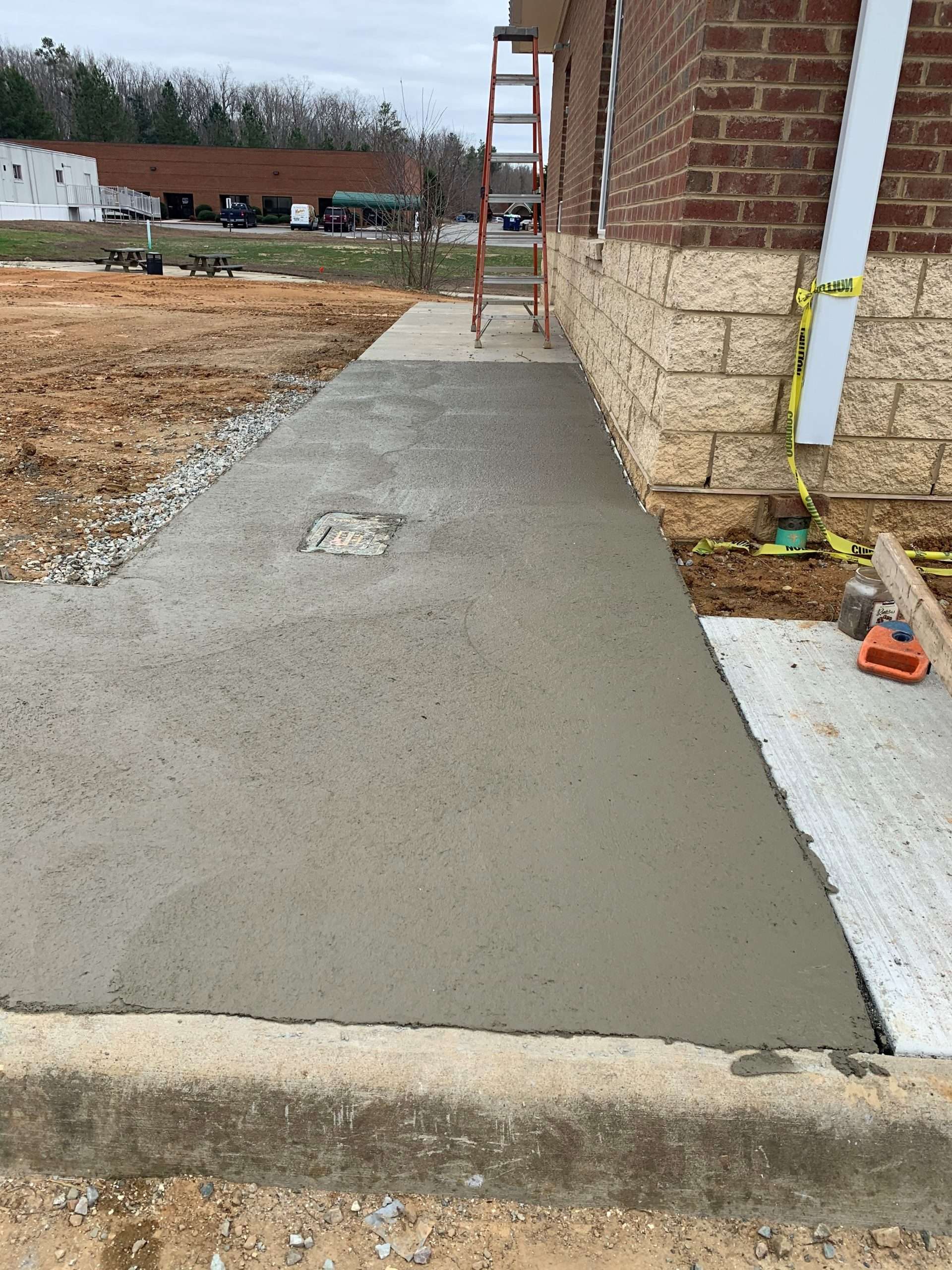 Cement sidewalk drying